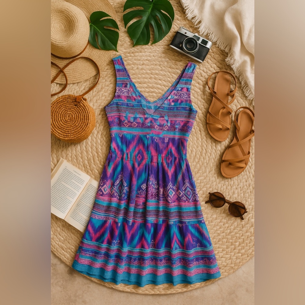 Forever 21 Boho Ikat Print Sleeveless Dress Size Medium